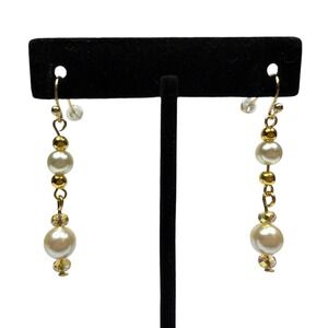 18K Gold Plated Hook Elegant Faux Pearl & Crystal Dangle Drop Earrings Jewelry